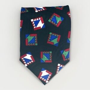 Pierre BALMAIN 100% Silk Designer Tie Black Vintage Geometric Luxury US-Made‎